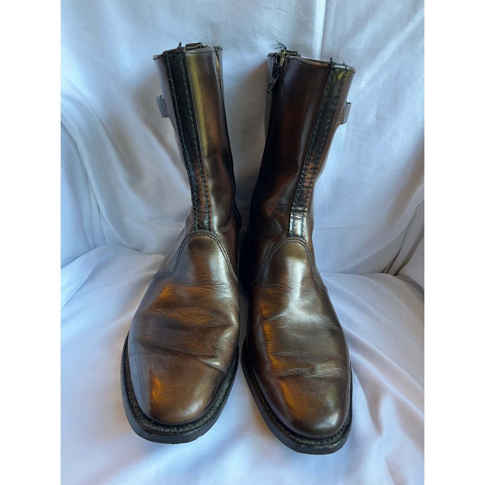 Men's Brown Leather Ankle Boots Metal Horse Bit Detail Side Zipper Sz 10
